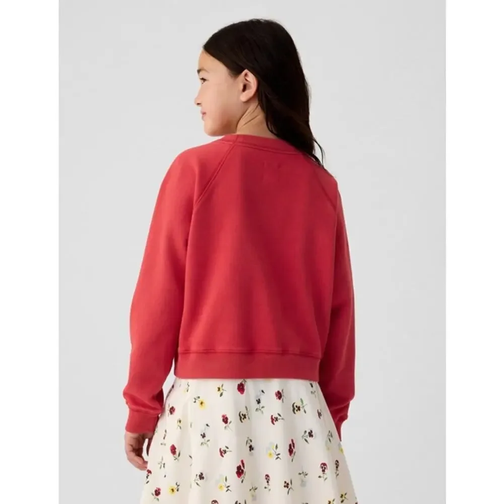 GAP X DOEN Graphic Logo Print Crew Neck Pullover Sweatshirt Red Kids Size M 8